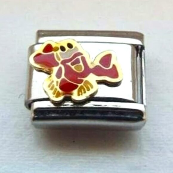 Dancing red enamel Sebastian crab 9mm stainless steel italian charm link new - Picture 1 of 2